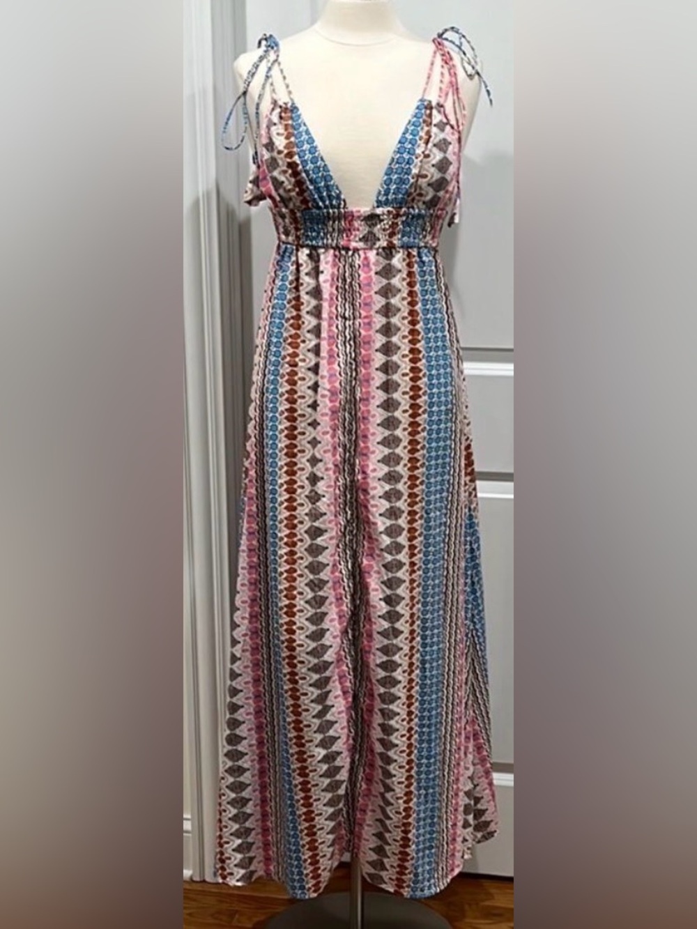 Lulu's Multicolor Striped Maxi Skirt in Pink, Blue & Brown
